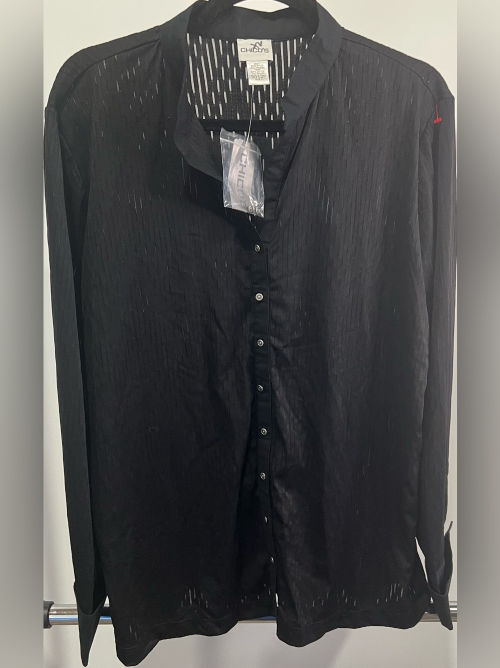 NWT Chico’s Apparel Joelle Textured LS Tee Black Size 3